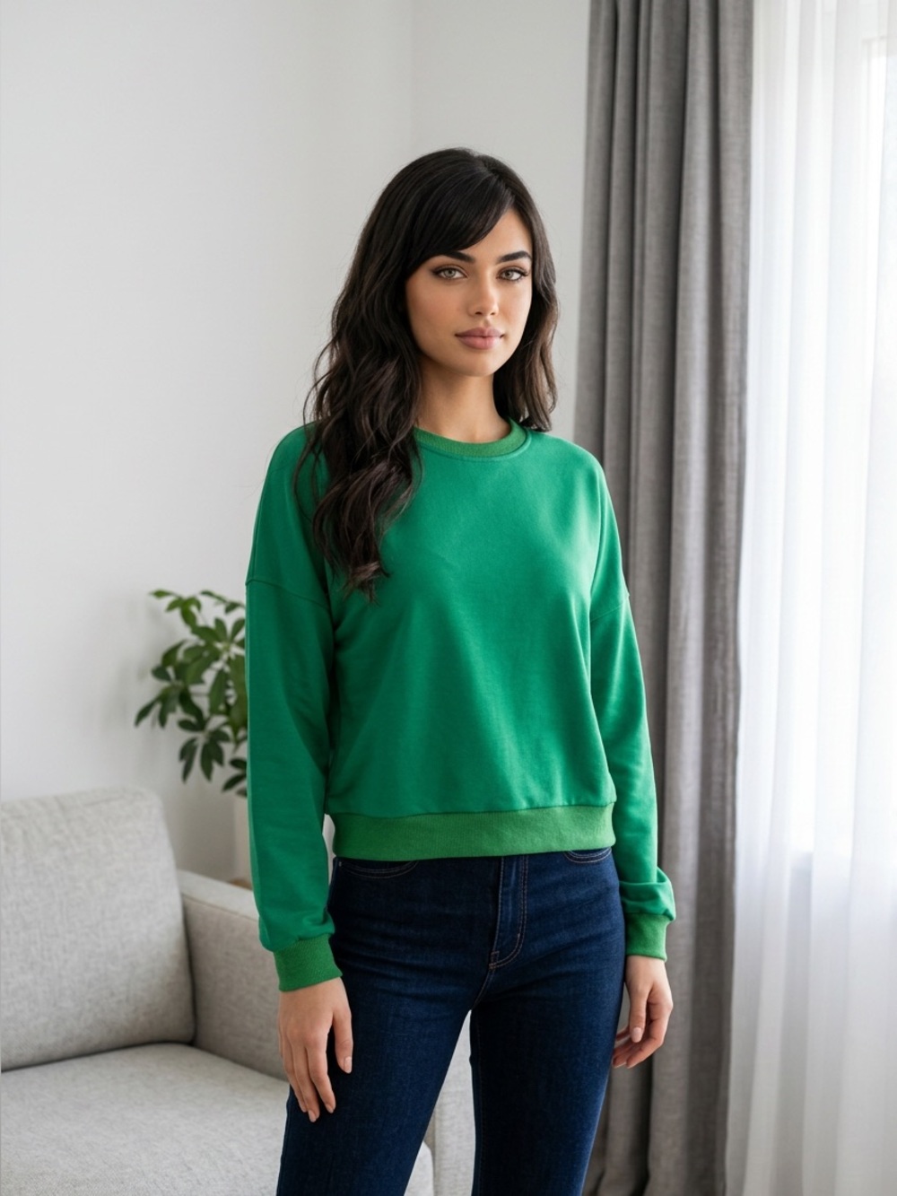 Onfers Green Oversized Sweatshirt Womens Large NWT Cozy Fall Crewneck Pullover